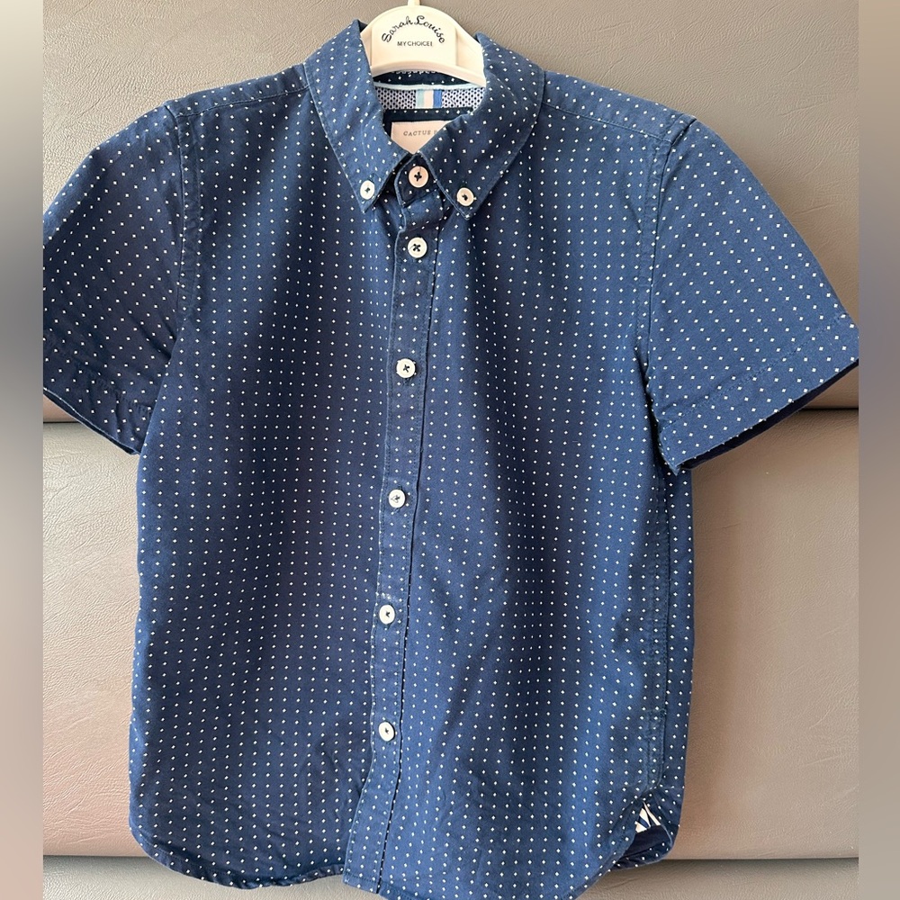 Cactus Dark Blue Button Down Shirt with Dots